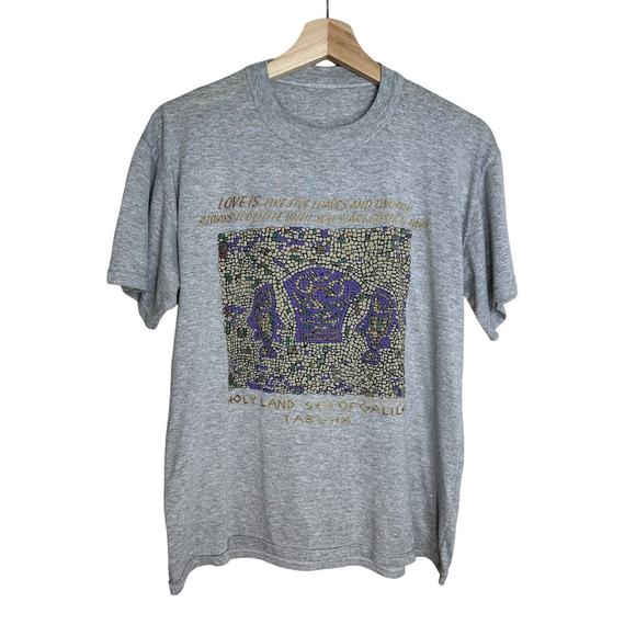 Holy Land Sea of Galilee Tabgha Graphic T-Shirt Med Gray Religious Christian Tee - Picture 1 of 4